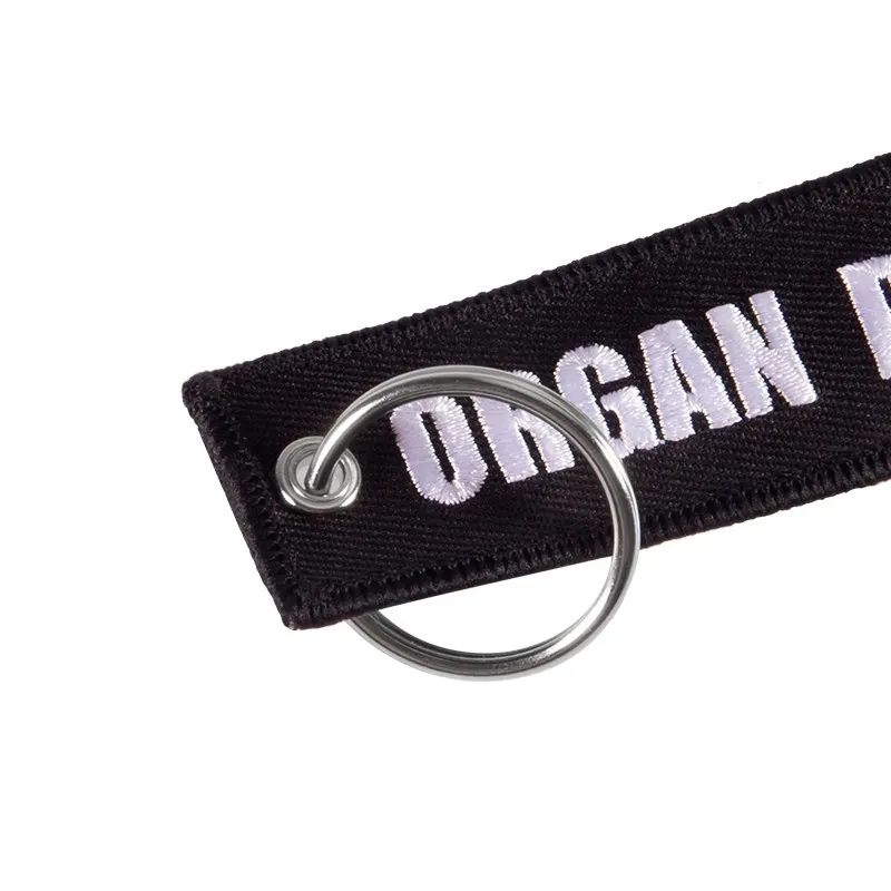 Fashion Keychain Organ Donor Keychains Holder for Motorcycles REMOVE BEFORE FLIGHT Key Fobs Organ Donor Embroidery KeyRing Chain