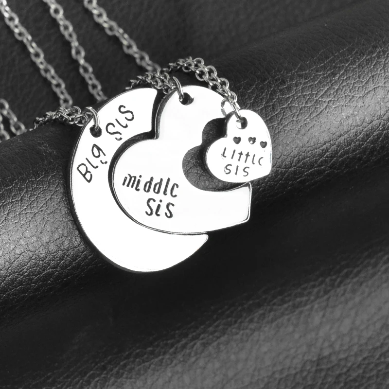 big middle little sis necklaces for 3 Splicing sister necklace Family jewelry heart broken 3 but will contacted together forever