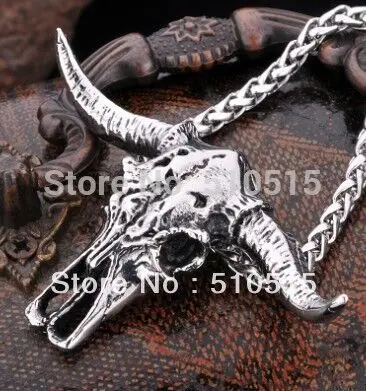 Bison Buffalo Skull Necklace La Brea Tar Pits Bull Head Ox Horn Animal Pendant Gothic Jewelry