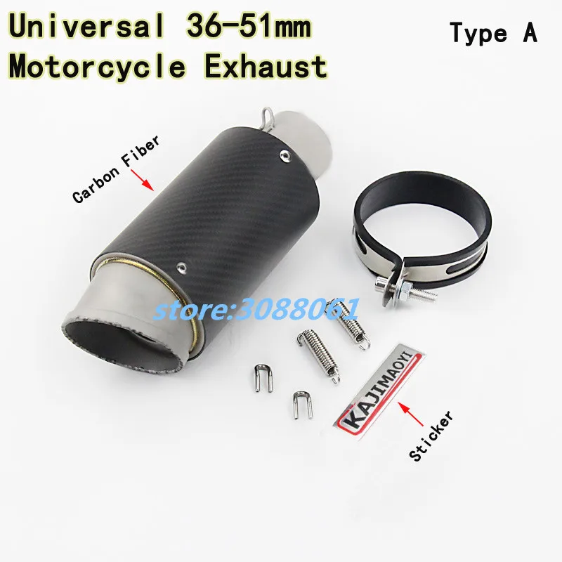 KAJIMAOYI Motorcycle Universal 36-51mm Exhaust Pipe Modified Carborn Firber For S C Style Muffler With Sticker For ER6N GSXR600