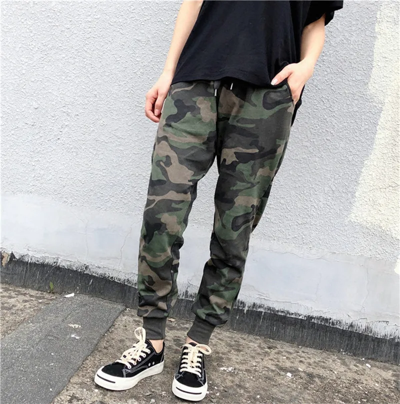 NEW Summer Camouflage Pants Women Drawstring Waist Sweatpants Long Trousers Women Pantalon Femme Streetwear Harem Pants C4275