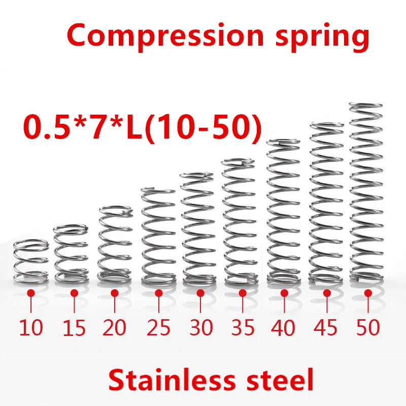 

50pcs/lot 0.5*7*5/10/15/20/25/30/35/40/45/50mm spring 0.5mm stainless steel Micro small Compression spring