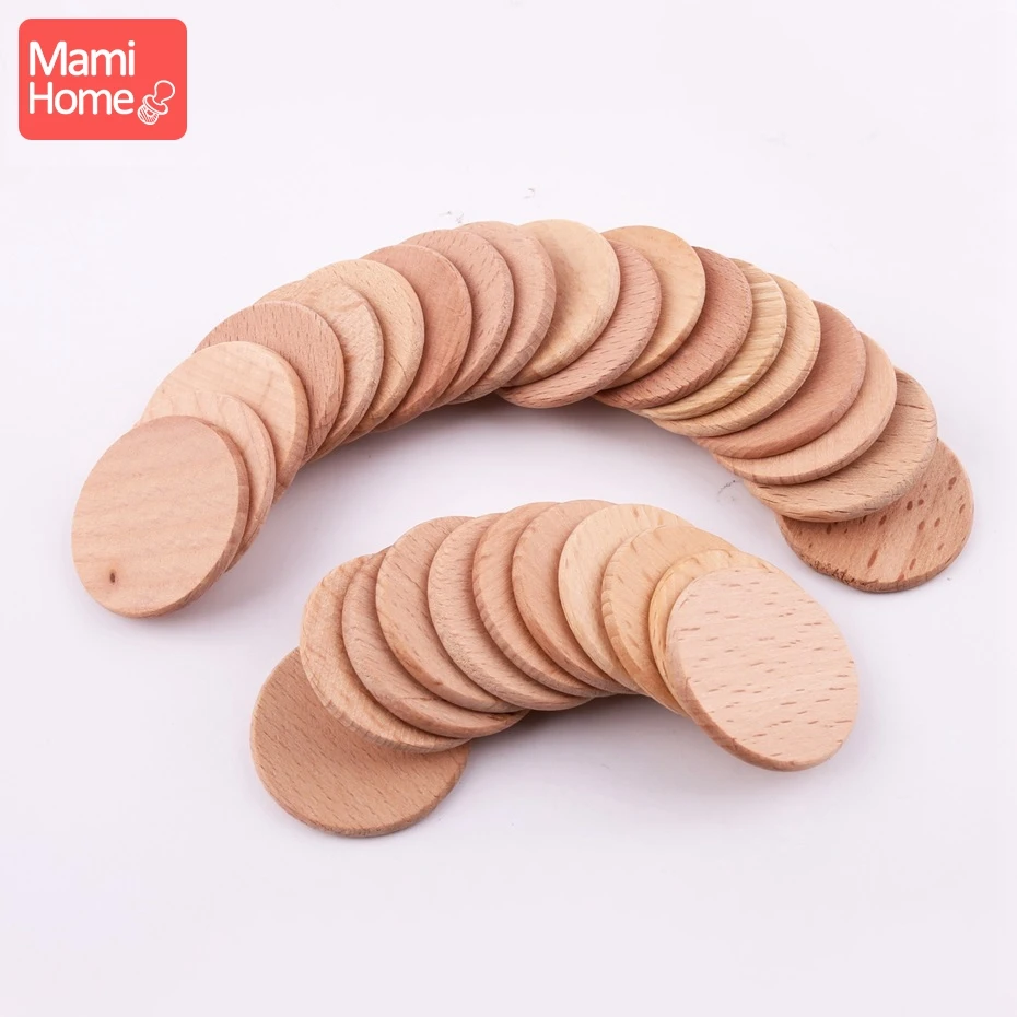 

mamihome 37mm 10pcs Food Grade Wood Teether Baby Toys Unfinished Wooden Coins Circles Unfinished Chew Slices Beads Baby Teething