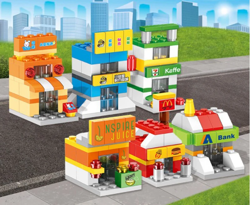 Free ship NEW 12pc changing mini CITY BUILDING theme building block capasule toy eggs party toys favors prizes bag fillers