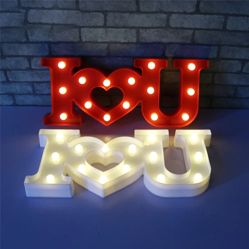 I LOVE U Letter LED Angel Heart-shaped Night Light For Romantic Wedding Decor Alphabet Light Indoor Wall Decoration Arrow Light