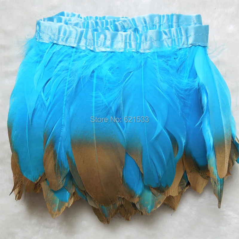 Gold Dipped Feathers,Gold painted Turquoise Goose Satinettes Feathers Trim Fringe for Dress Skirt Party Clothing Decoration