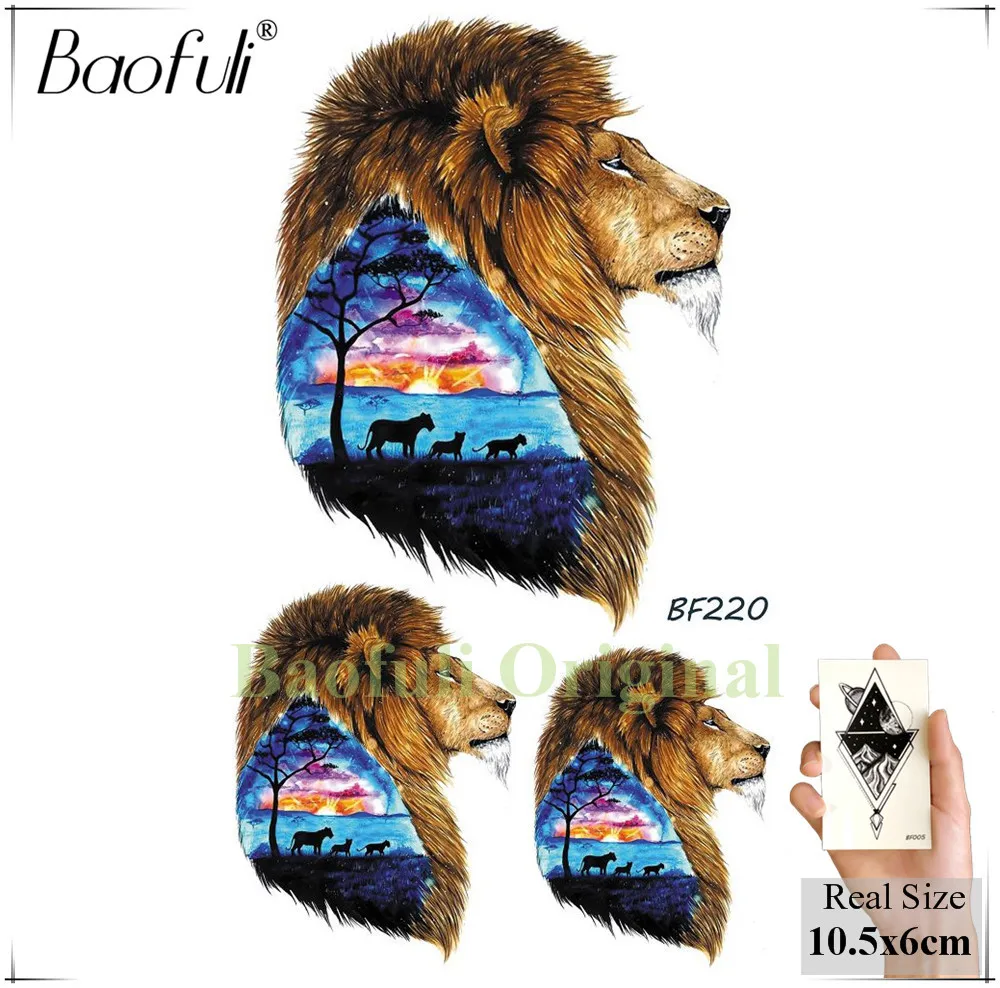 Baofuli Tijger Geometrische Vos Wolf Tatoeages Waterdicht Bos Tattoo Sticker Cartoon Dinosaurus Galaxy Aquarel Nep Tatoos Vrouwen