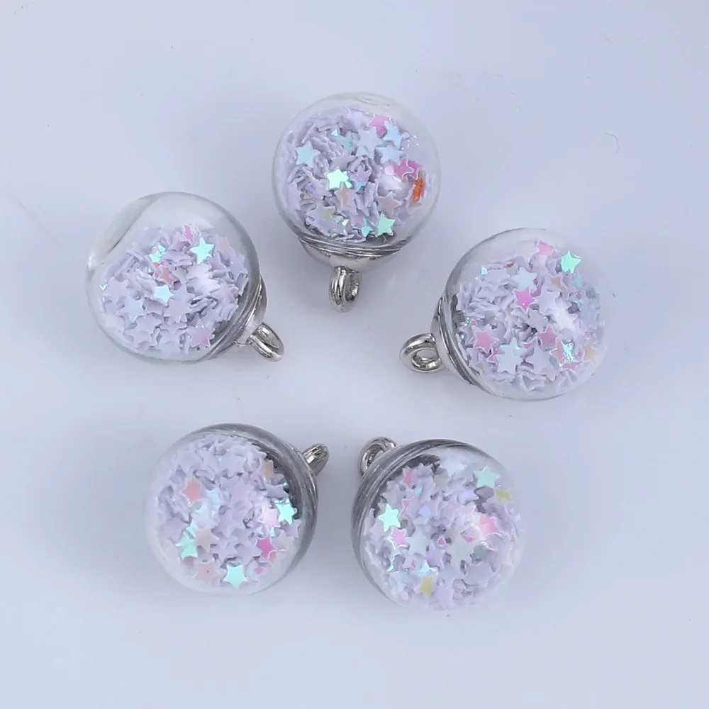 DoreenBeads Transparent Ball Charms Pendant Glass Bubble Pentagram Star Sequins Jewelry Making 21mm( 7/8") x 16mm( 5/8"), 20 PCs