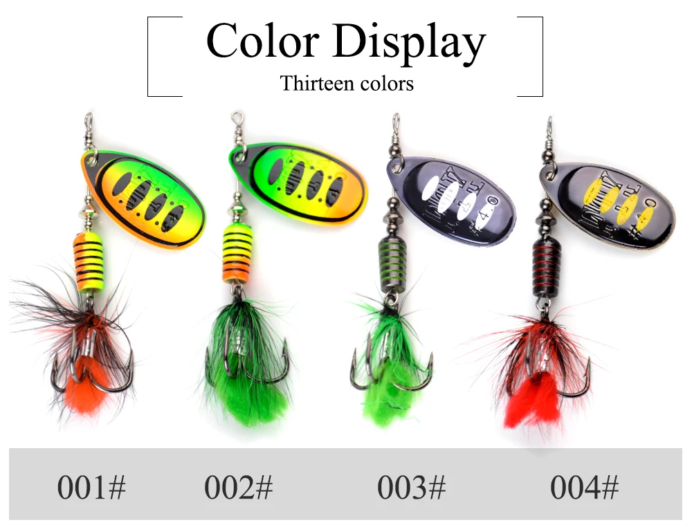 FTK 1pc Spinner Bait 7.5g 12g 17.5g Hard Spoon Bass Lures Metal Fishing Lure With Feather Treble Hooks For Pike Fishing