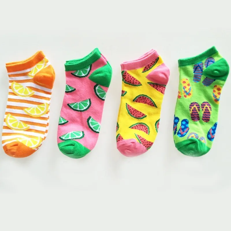 Cartoon Fruit Lemon Watermelon Beach Shoes Cute Women low cut Boat Socks Fashion Stripe Funny Harajuku Cotton invisible Socks