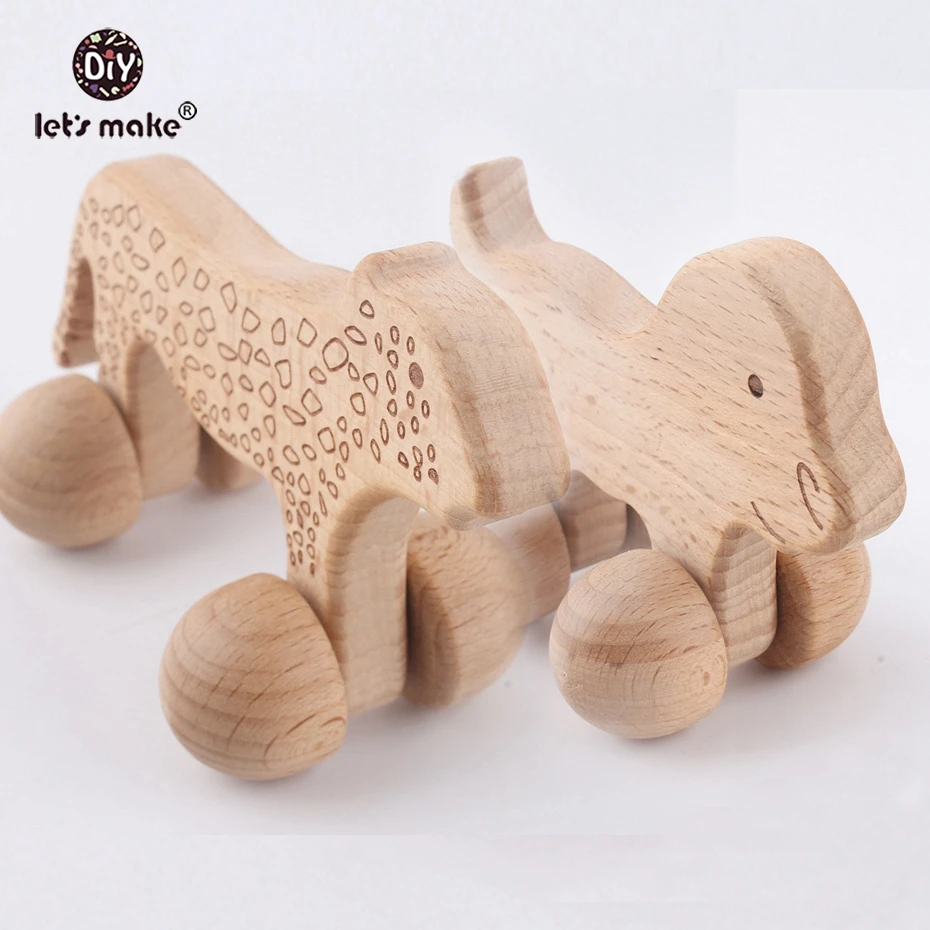 Let's make Dogs 5pcs Cheetah Beech Wood Animals Leopard Car Montessori Toys For Children Teething Food Grade Wooden Baby Toys