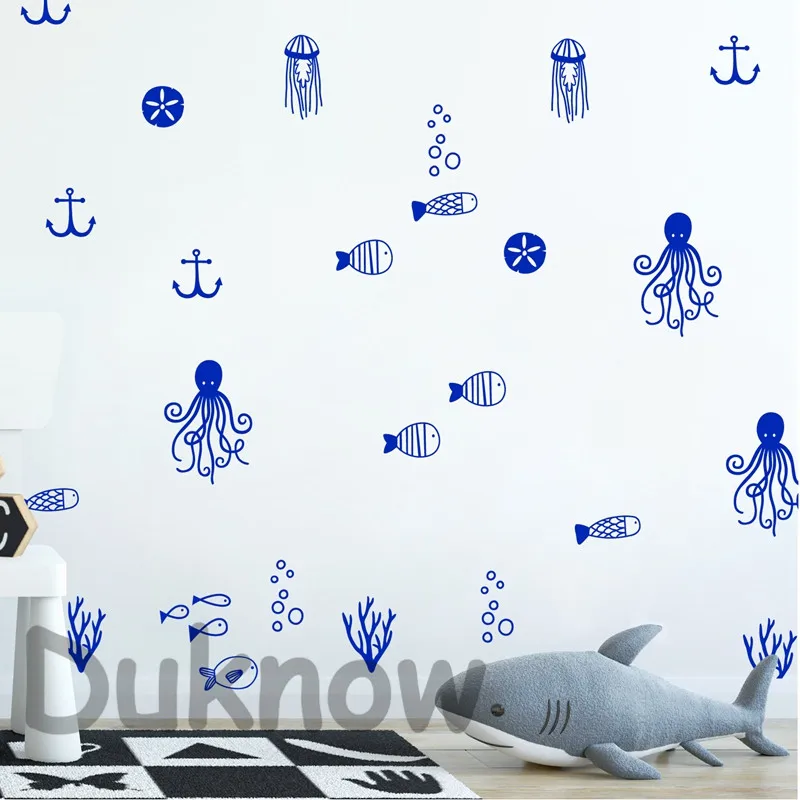 Cute Sea Life Wall Art Decals Nursery Decor , Nautical Ocean Vinyl Wall Sticker Home Kids Room Wall Mural Art Decal Decoration