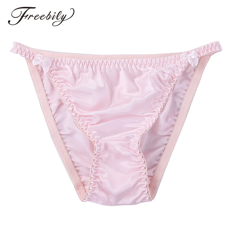 Women\'s Briefs Sexy Silk Smooth Soft Underwear Woman Elastic Waistband Lingerie Panties Low Rise High Cut Pure Color Underpants