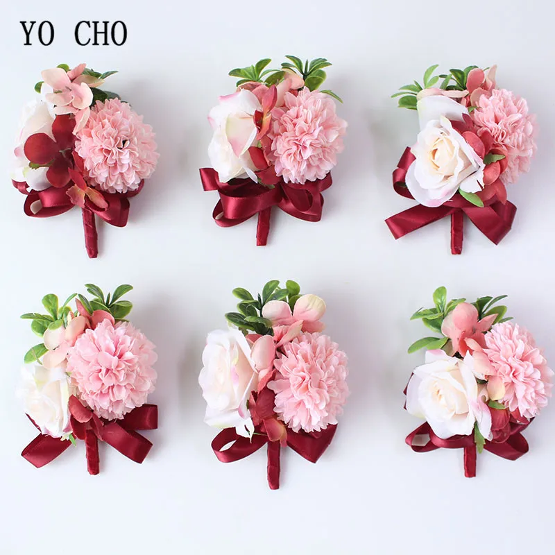 Yo cho boutonnieres-バラとシルクのブレスレット,花嫁介添人と花婿のためのリストジュエリー,結婚用品