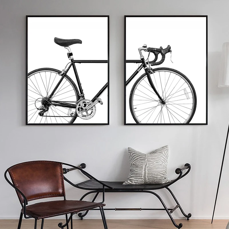 SURELIFE Minimalist Bike Print Bicycle Wall Art Canvas Paintings Black And White Nordic Scandinavian Poster Pictures Home Decor