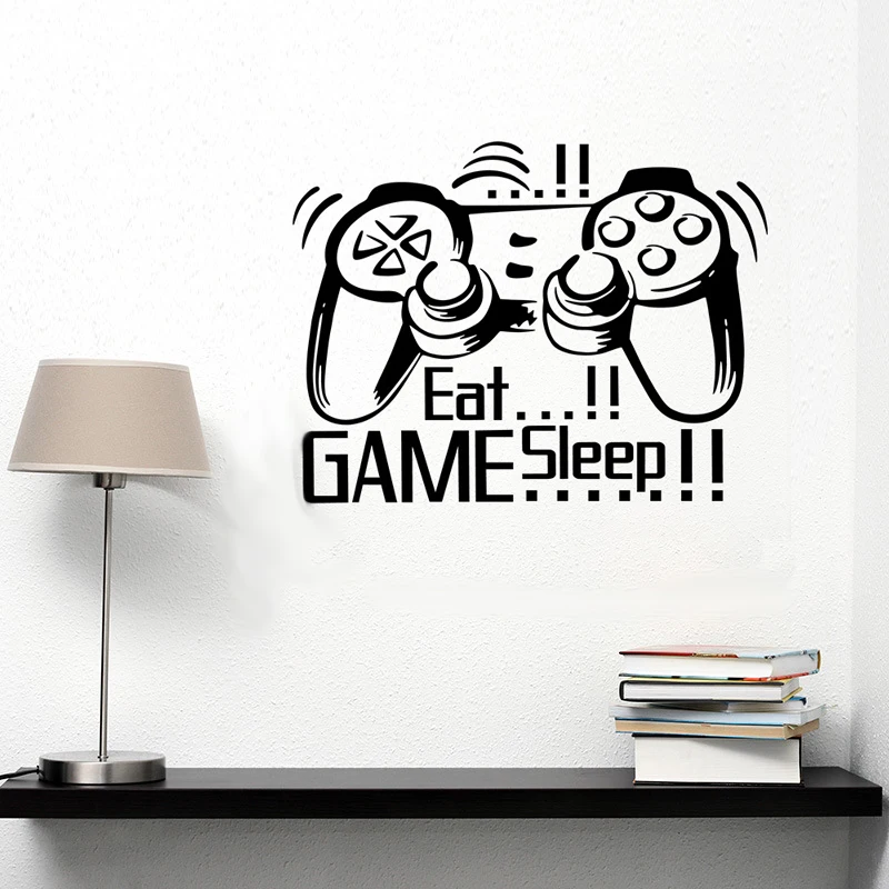 

Eat Sleep Game Gamepad Wall Sticker Boys Play Room Bedroom Living Room Home Decoration Mural Decals Self-adhesive Wallpaper