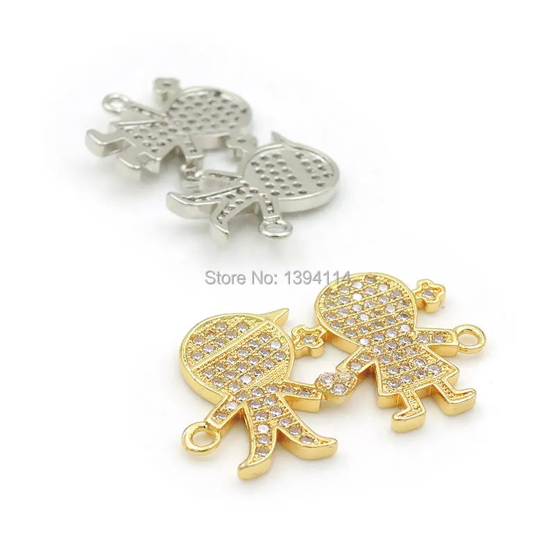 28*18*3mm Micro Pave Clear CZ Combination Connector Of Boy And Girl Fit For Women As DIY Bracelets Accessory