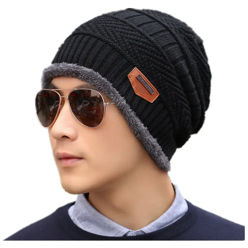 High Quality Add Wool Cotton Warm Winter Hat Knit Cap Winter Hats For Men Women Knitted Hat Fur Beanies Knit Hat Skullies