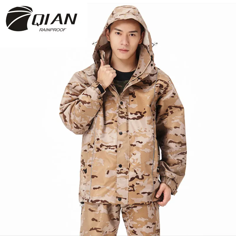 QIAN RAINPROOF Professional Outdoor Raincoat Thicker Heavy Water Gear Hiddenhat Fashionable Sportswear Waterproof Rain Gear