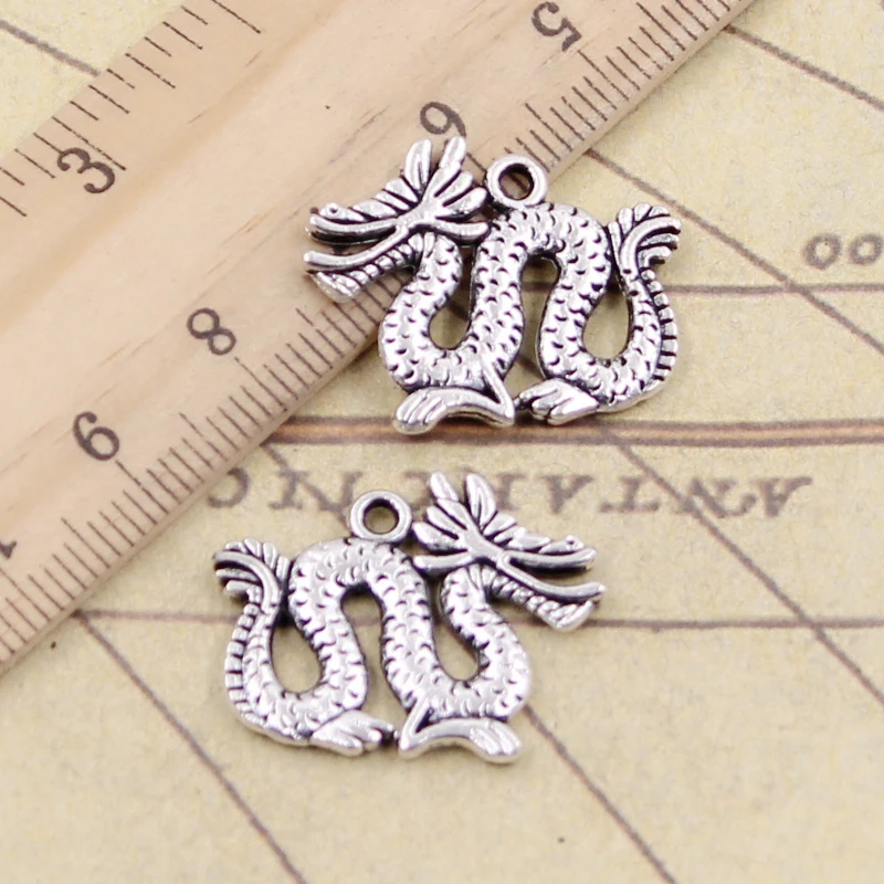 10pcs Charms Dragon China Loong 23x17mm Tibetan Silver Color Pendants Antique Jewelry Making DIY Handmade Craft