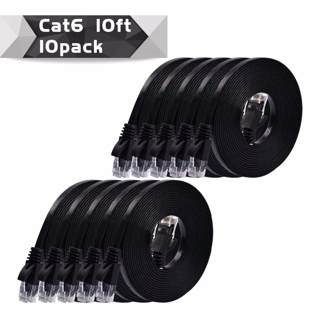 10Package 0.25m,50cm,1m,2m,3m,5m,10mblack/whitecolor CAT6 Flat UTP Ethernet Network Cable RJ45 Patch LAN cable white/black color