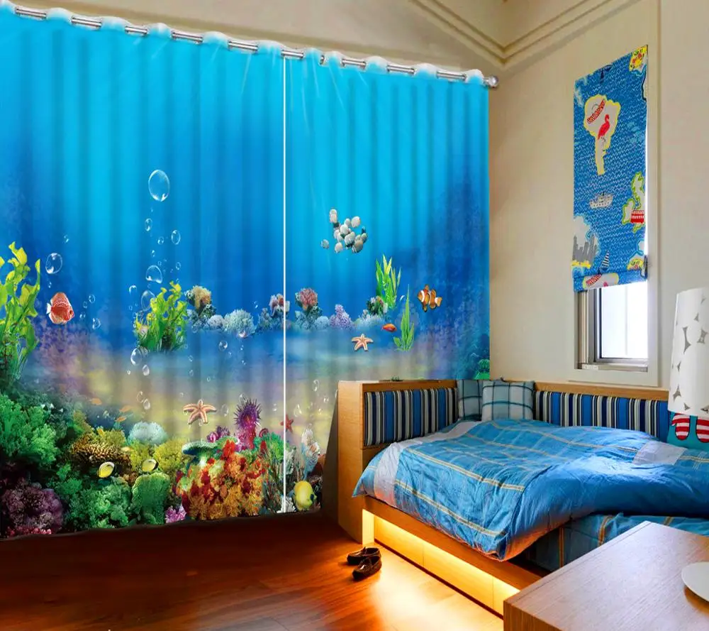 

customize Ocean World stereoscopic curtains 2019 3D long curtain for the living room mediterranean style curtains