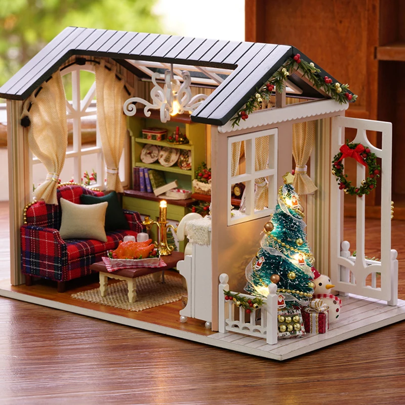 CUTEBEE casa delle bambole in miniatura in legno fai da te casa delle bambole con mobili giocattoli per bambini regalo di natale