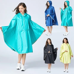 Women's Stylish Polyester Waterproof Rain Poncho Cloak Colorful Raincoat with Hood Zipper and Big Pocket on Front.