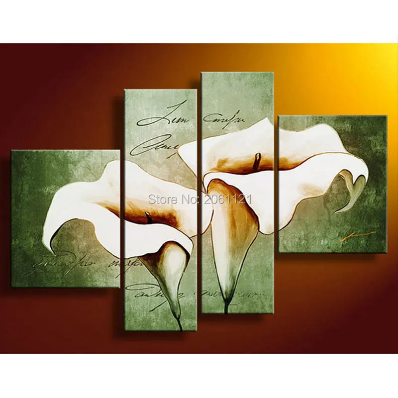 

hand painted wall painting green canvas oil painting Lily Flower Morning Glory modular pictures for living room decoration art