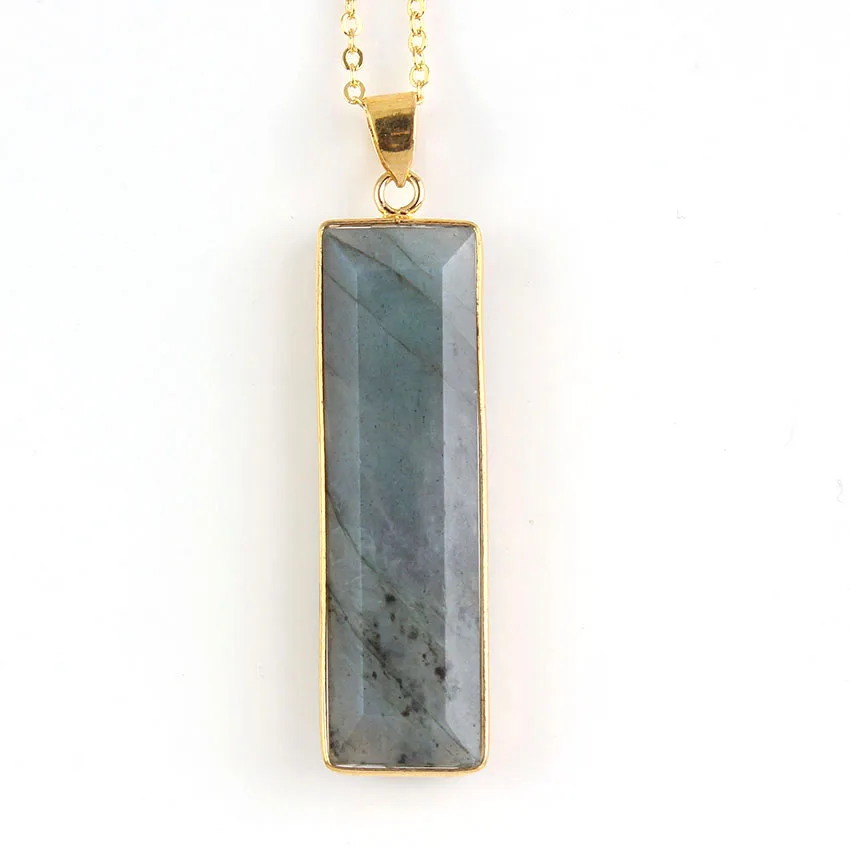 Labradorite Stone Pendant Necklace For Women Men Natural Spectrolite Crystal Quartz Stone Pendant Chain Necklace Jewelry Gifts