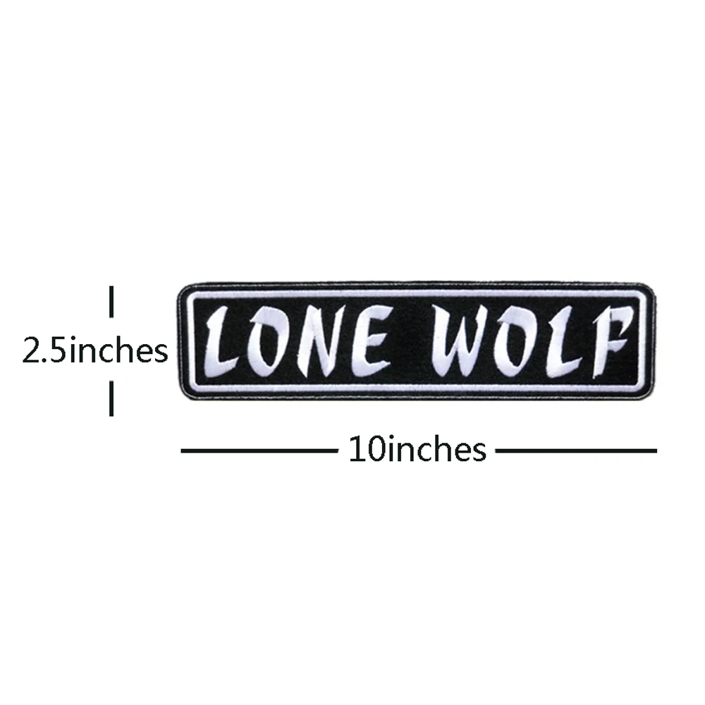 Lone Wolf Embroidered Patches for Clothes Iron on MC Club Man Cool Applique Biker Black White Text DIY Patches Vest Jacket DIY