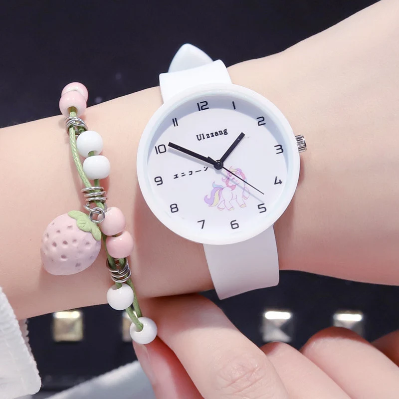 Ulzzang-reloj de cuarzo con diseño de unicornio para niño y niña, accesorio de pulsera con diseño de dibujos animados, estilo Harajuku, analógico, para estudiantes