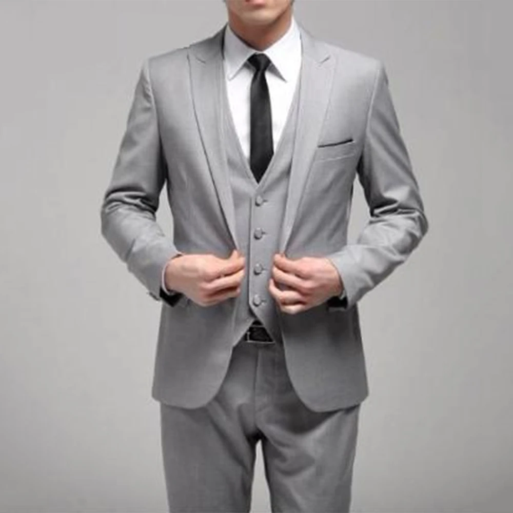 Classic Gray Custom Wedding Suits For Men Custom Suit Tailors To Measure Man Suit, Bespoke Tuxedo Light Grey  Jacket Pants Vest,