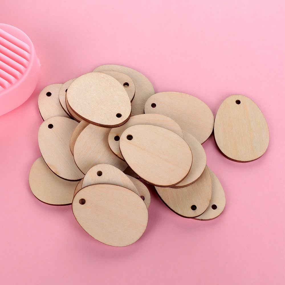 20-80mm Natural Wood Easter Eggs Chip Ornament Hanging Tag Wedding Party Decoration Scrapbooking Unfinished Blank