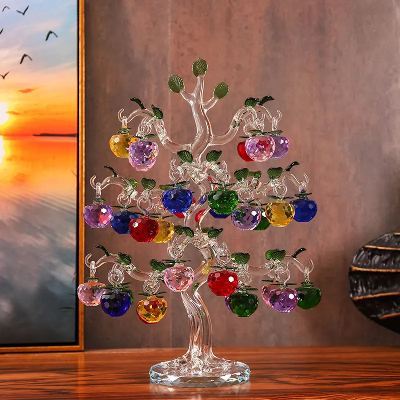 Crystal Glass Apple Tree with 6/10/12/16/18/36pcs Apples Fengshui Craft Home Decor Figurines Christmas Gifts Souvenirs Decor