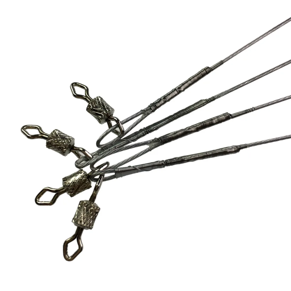 60pcs 25cm Fishing Lines Steel Wire Leader With Rolling Swivels 32cm 35lb Multi-Lock Snap Fishing Wires Leadcore Leash