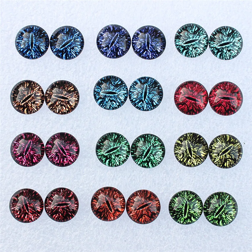 

12mm Round Mixed Random Dragon Eyes In Pairs Glass Cabochon Flatback Photo Cabochons for Charm Base Accessories 50pcs/lot K06002