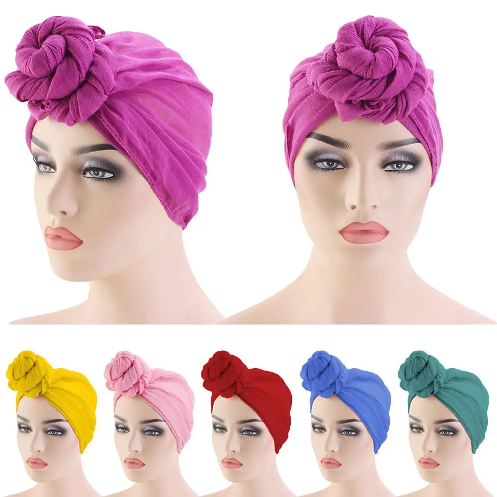 Women Muslim Turban Hat Islamic Hijab Knot Beanie Hair Loss Hat Head Cover Caps Bonnet Wrap Cap Solid Color Voile Scarf 180*70cm