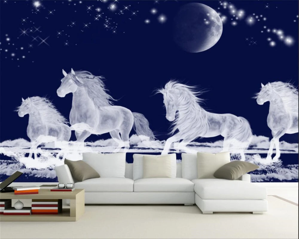 Beibehang Custom Wallpaper Home Decorative Mural HD Stereo Running Horse TV Wall Background mural 3d wallpaper papel de parede