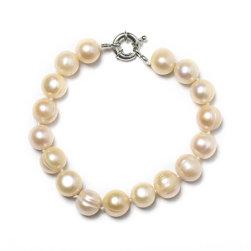 Cream Yellow Pear beads with  Full and Texture add  Yellow gloss  9-10 MM customized Freshwater  Natural pearl Bracelet