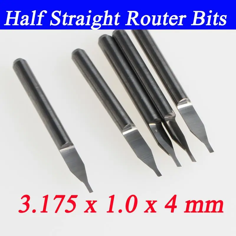 HUHAO 5pcs 1/8 x 1.0 x 4mm engraving tool carbide half straight CNC router cutting bit