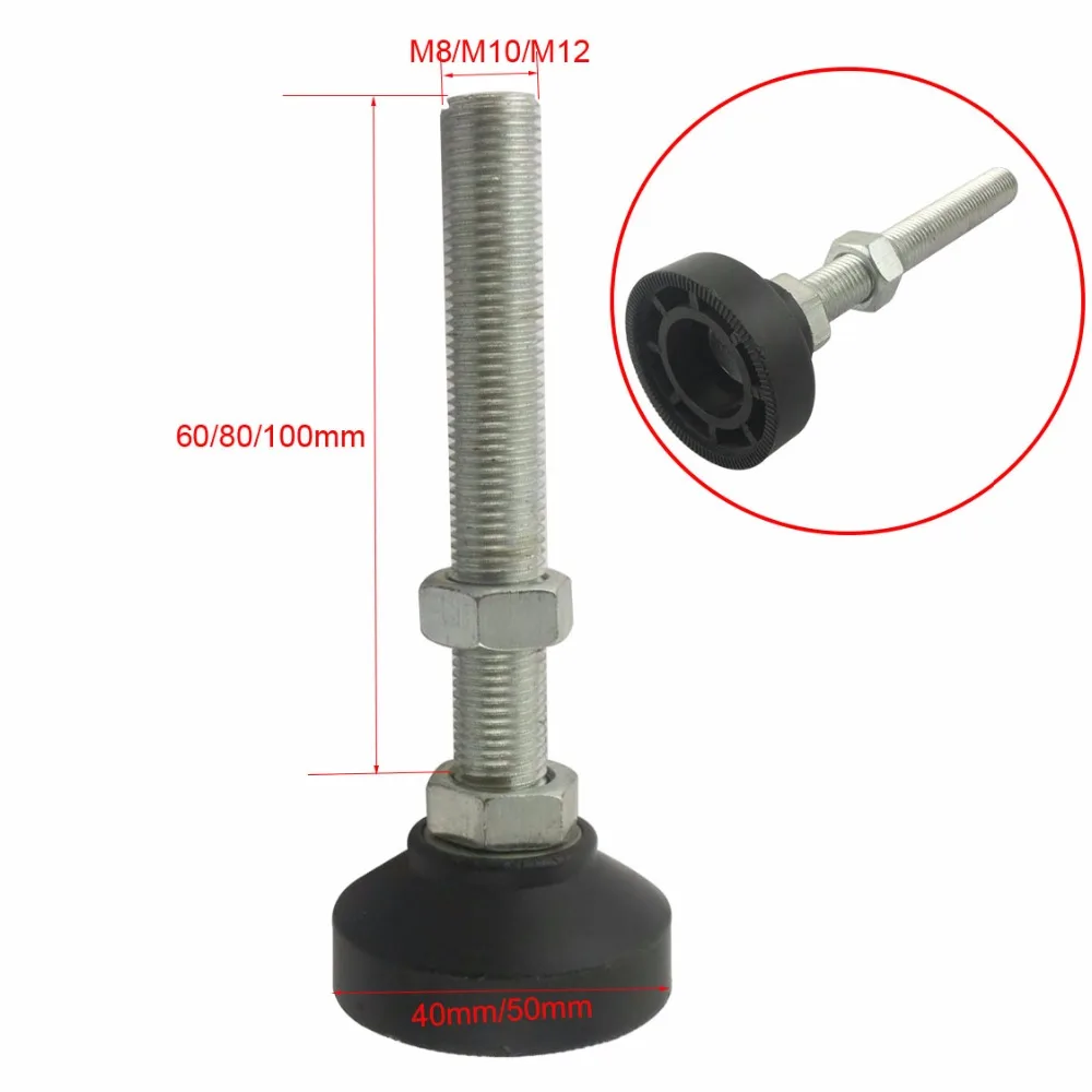 4pcs M8/M10/M12 Thread Adjustable Foot Cups Reinforced Nylon Base 40/50mm Diameter Articulated Feet 60/80/100mm Leveling Foot