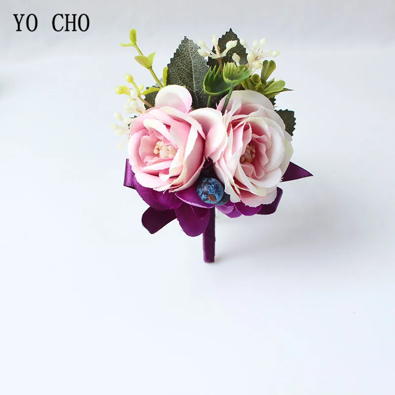 Yo Cho Boutonniere Rose Pols Corsage Bridal Kunstzijde Bloemen Blauw Wit Bruidegom Bruiloft Vergadering Boutonniere Persoonlijke Decor