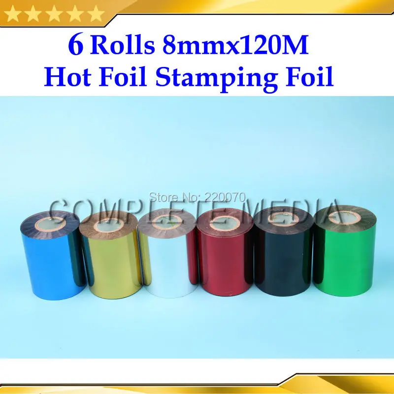 6 Rolls 6 Color 80mmx120M Silver Black Gold Red Blue Hot Stamping Foil Heat Transfer Napkin Gilding PVC business Card Emboss