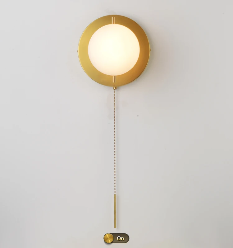 Signalleuchte, minimalistische Wandleuchte, Gold, Kunststil, Designer, Schlafzimmer, Esszimmer, Nachttisch, Flur, Reißverschlussschalter, Glaskugel-Wandleuchte – Detail 4