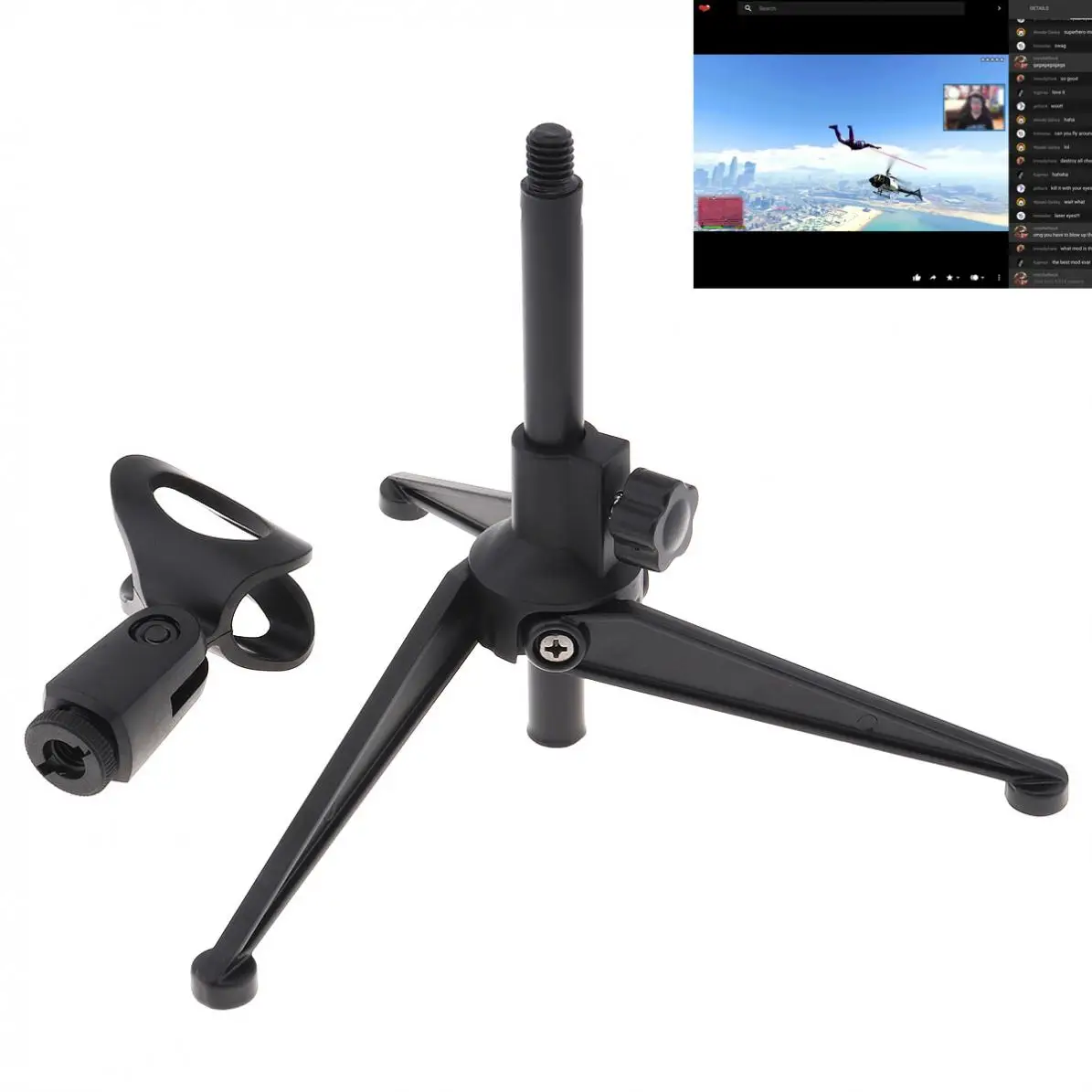 

Mini Portable Black Table Tops Microphone Stand with Zinc Alloy Metal Tripod Mic Stand Bracket for Live Broadcast Meeting Speech