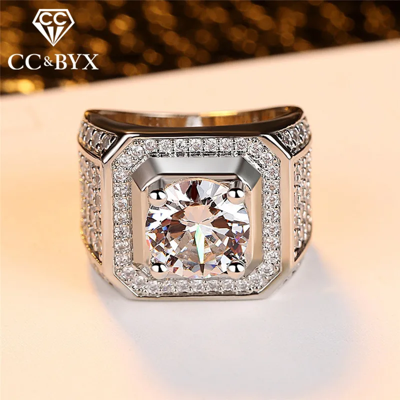 CC Rings For Men Luxurious Jewelry Bridegroom Wedding Engagement Silver-Plated Cubic Zirconia Round Ring Drop Shipping CC804