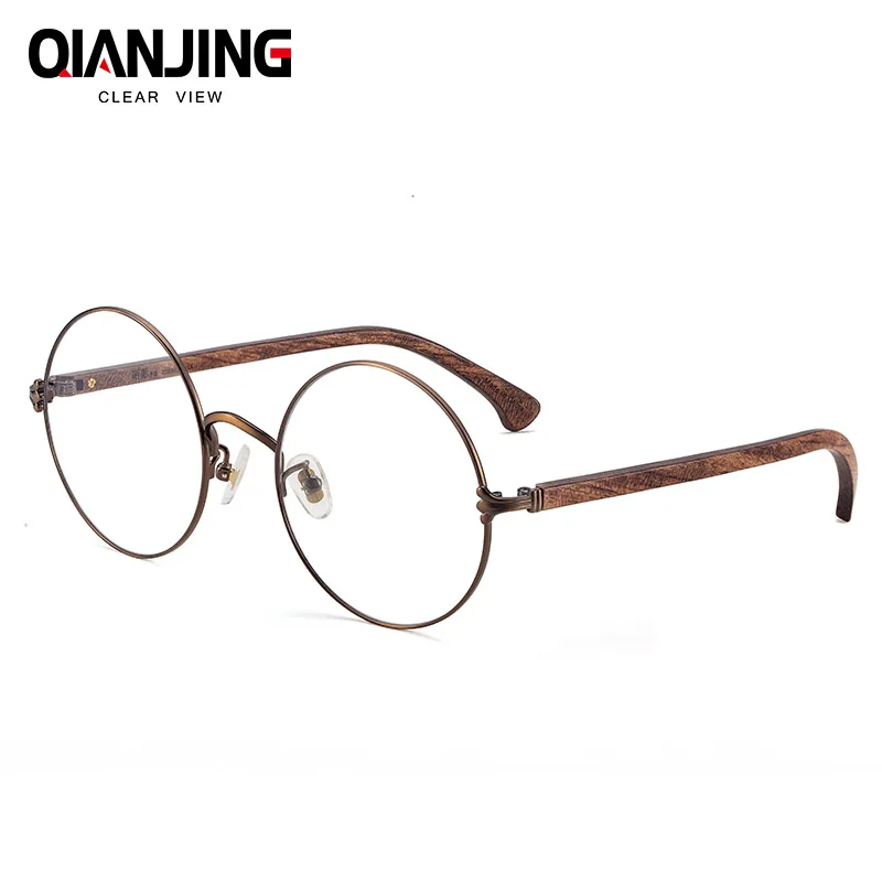 

QianJing Vintage Retro Rivet Eyeglasses Frame Men Women Bamboo Wooden Myopia Prescription Optic Glasses Frame With Clear Lens