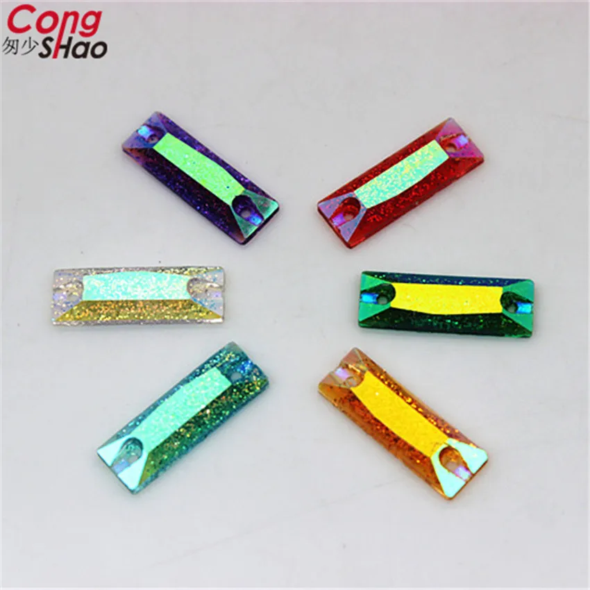 Cong Shao 200PCS 6*18mm AB Color rectangle Resin Rhinestones stones and crystals flatback sewing 2 Hole DIY Wedding Dress CS165