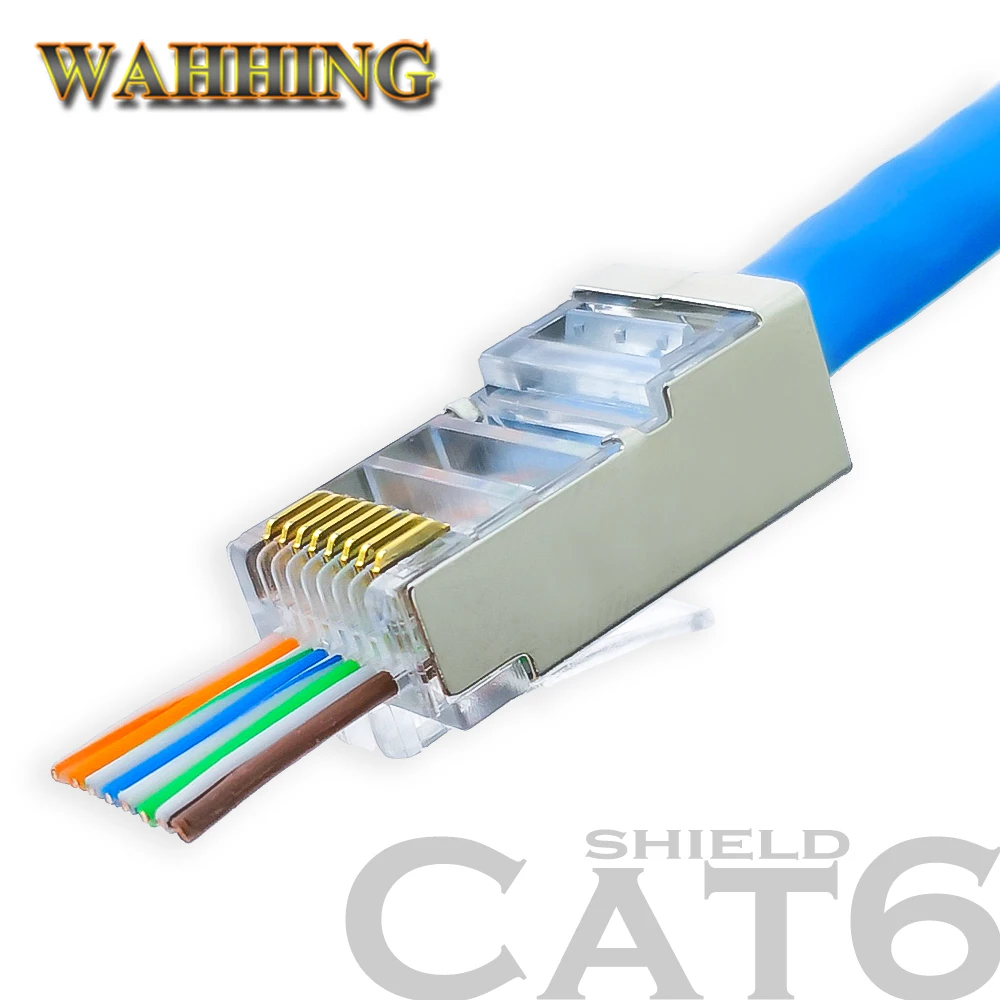 

50/100pcs RJ45 Connector Cat5e Cat6 Network Connector Shielded Modular 8Pin Rj45 PlugUTP Terminals Have Hole HY1549